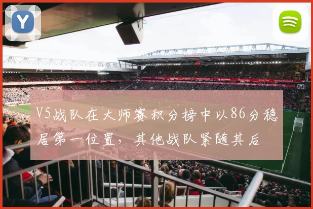 V5战队在大师赛积分榜中以86分稳居第一位置，其他战队紧随其后